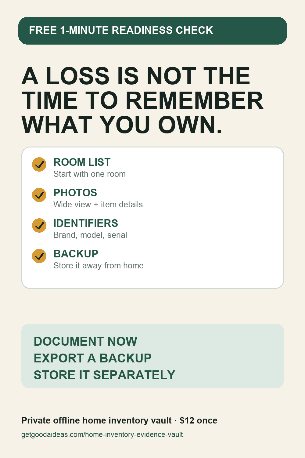 Free one-minute home inventory readiness checklist
