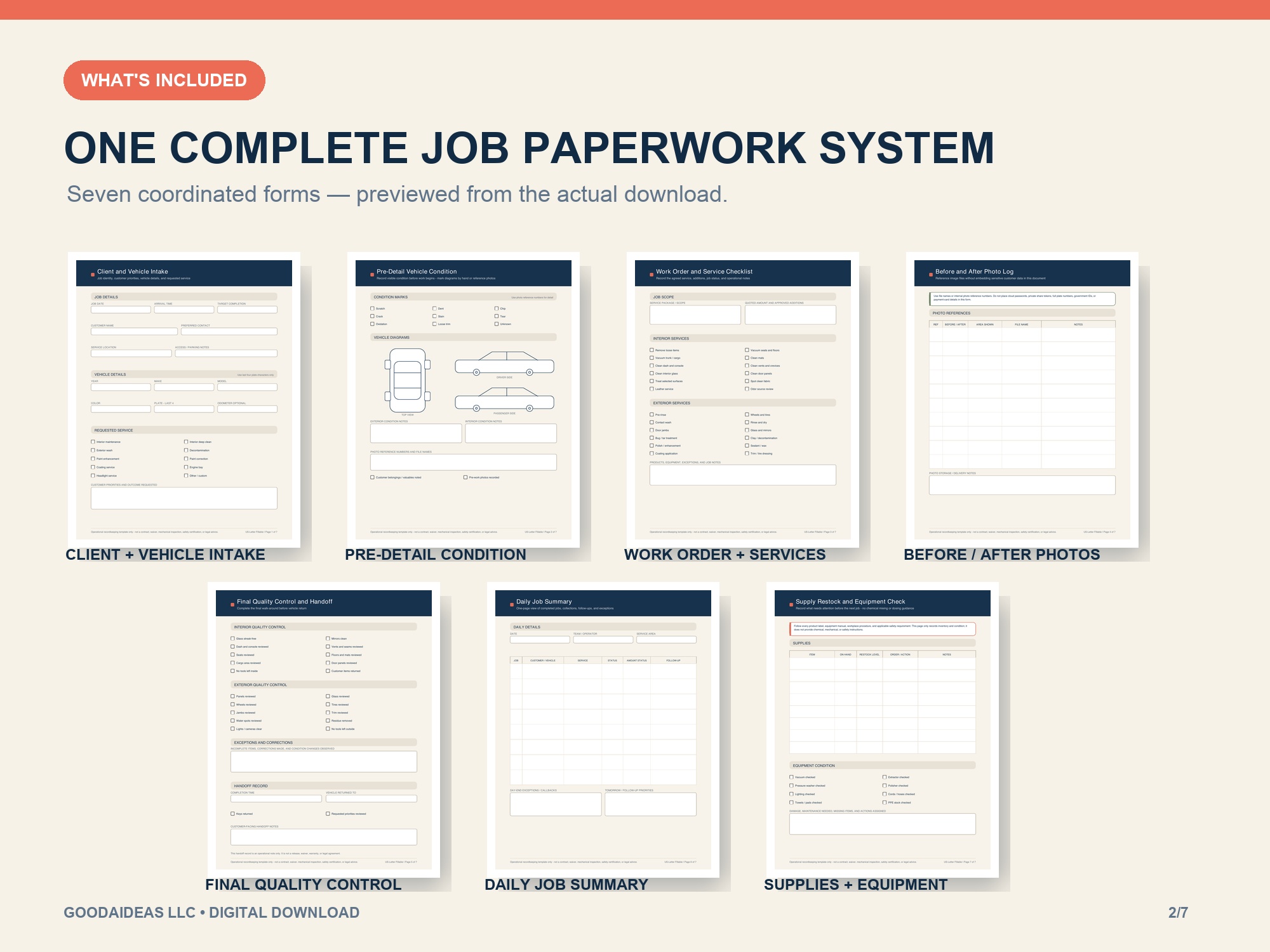 All seven coordinated mobile detailing forms