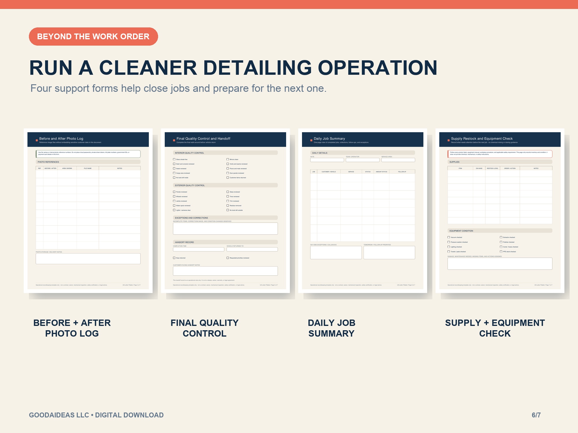 Daily job summary and supply restock forms