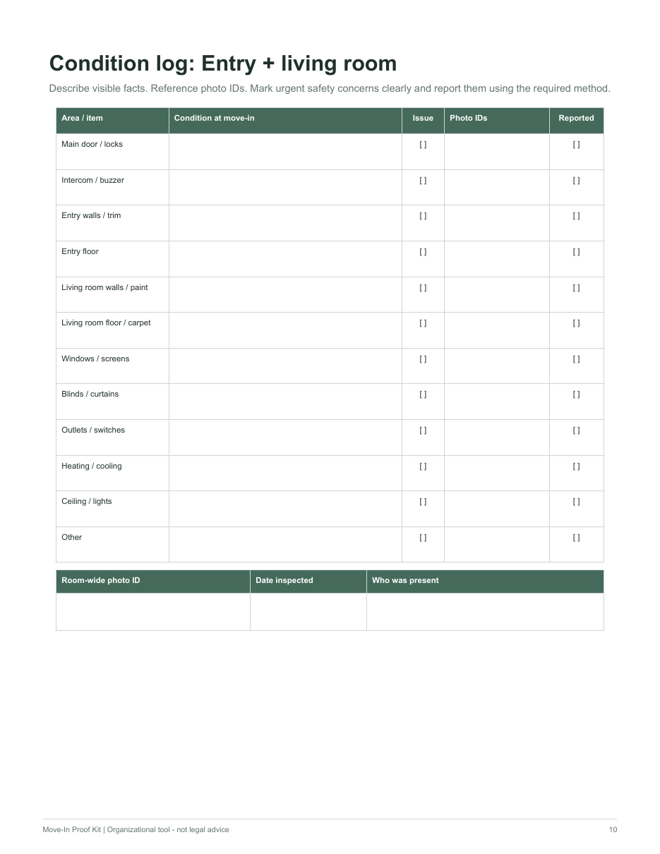 Preview of the printable move-in proof binder